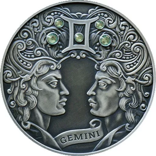 Gemini Signs of the Zodiac Antique finish Silver Coin 20 rubles Belarus 2014