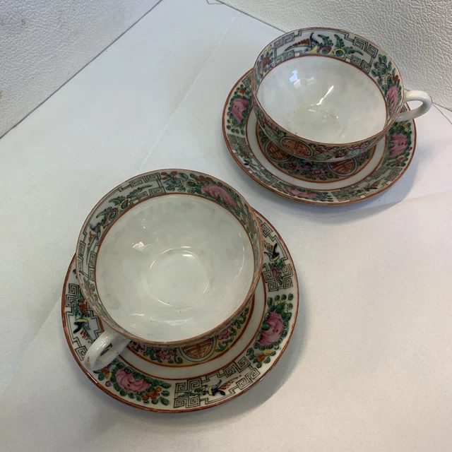 Asian  Vintage Quianlong Qing Flower, Butterfly, Bird.Tea Set 4 PCs