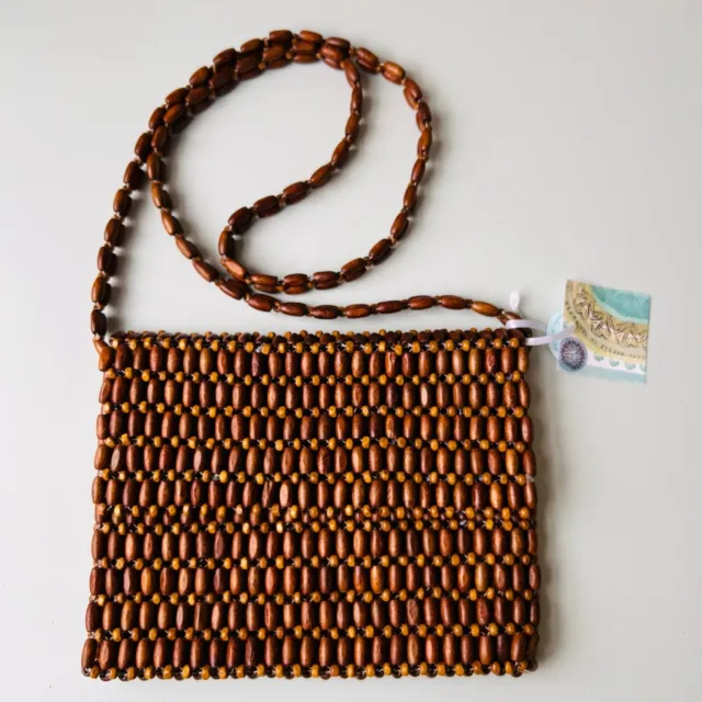 Sigrid Olsen Wooden Beaded Summer Crossbody Bag Flap Closure Made in India NWT