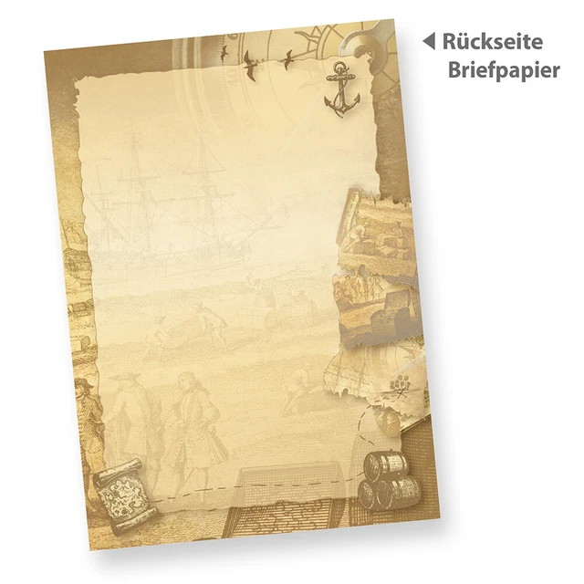 TATMOTIVE 25 x Briefpapier Set Piraten DIN A4 Schatzkarte 3
