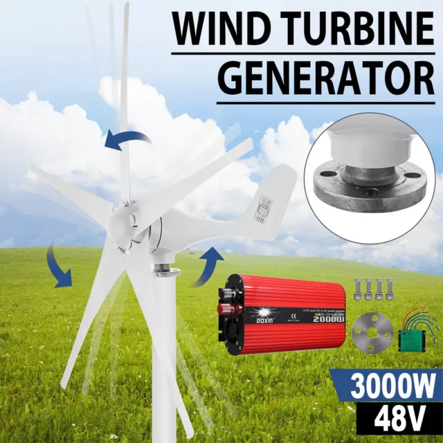 3KW 48V 5 Blades Wind Turbine Windgenerator Horizontal Turbine Generator Garten