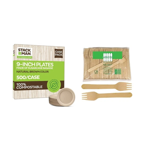 Platos de papel 100 % compostable de 9 pulgadas [500 unidades] platos de cena de alta resistencia y p...