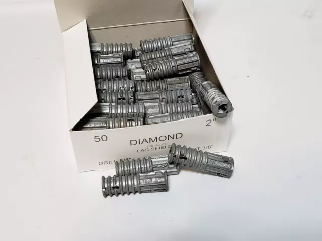 Diamond Box Of 50 3/8" Short 2" Lag Shield Anchor Zinc Alloy 5/8" Drill Hole