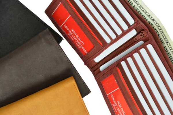 RFID Blocking Cowhide Leather Hipster Bifold Mens Wallet 12 Credit Card ID Zip
