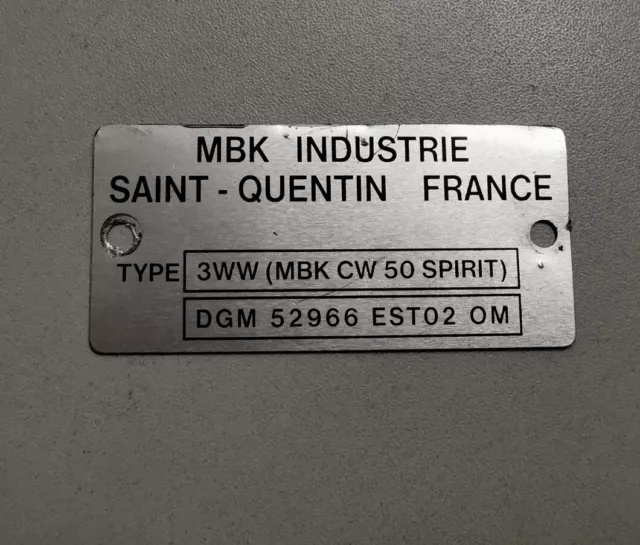 Targhetta Omologazione Telaio Mbk Booster Spirit Yamaha Bw's 3ww