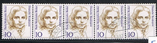 Frauen 1 DM Währung, waag 5er Streifen Mi.Nr. 1359 110Pf. gestempelt