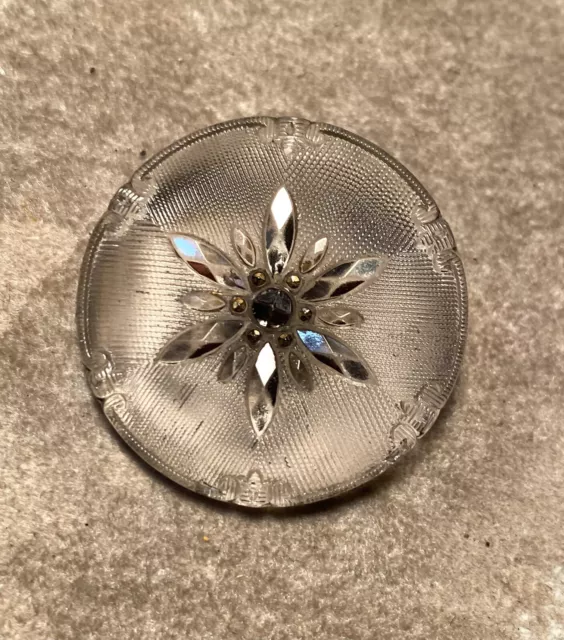 Victorian Lacy Glass Czech Republic  Silver And Clear Button