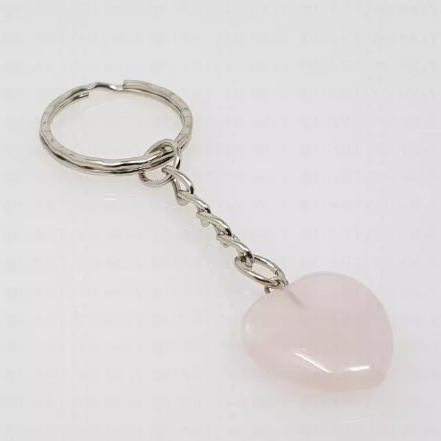 Natural Rose Quartz Heart Quartz Crystal Keyring Love Healing Gemstone Key Ring 2