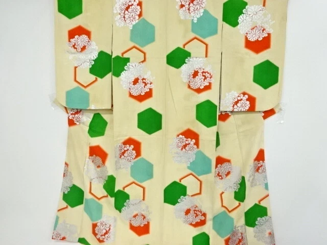 45716# Japanese Kimono / Antique Kimono / Flower Roundel & Kikko