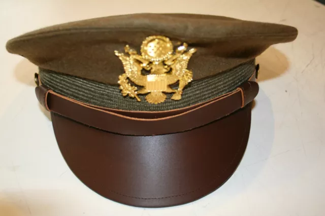 Us Ww2 Army Officers Peaked Olive Visor Cap