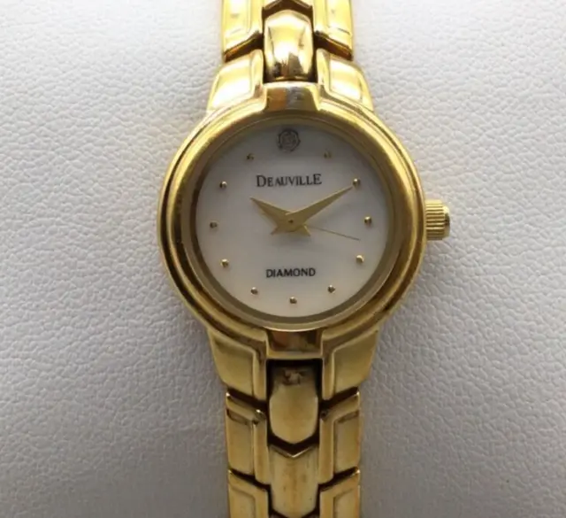 Deauville Armitron Diamond Watch Women Gold Tone 23mm New Battery 7.25"