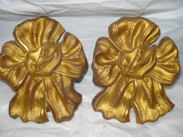 2 X Antique Victorian Ornate Pressed Brass  Gilt Metal Bow Curtain Tieback