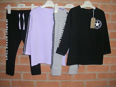Next Girls BNWT Two Pairs Pyjamas Black Lilac Age 3 98cm NEW RRP £22