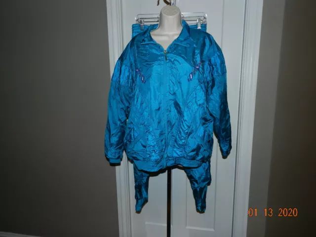 Vtg Track Suit Size XL Jacket Pants Teal Nylon 2pc by Bolo Spirit RARE