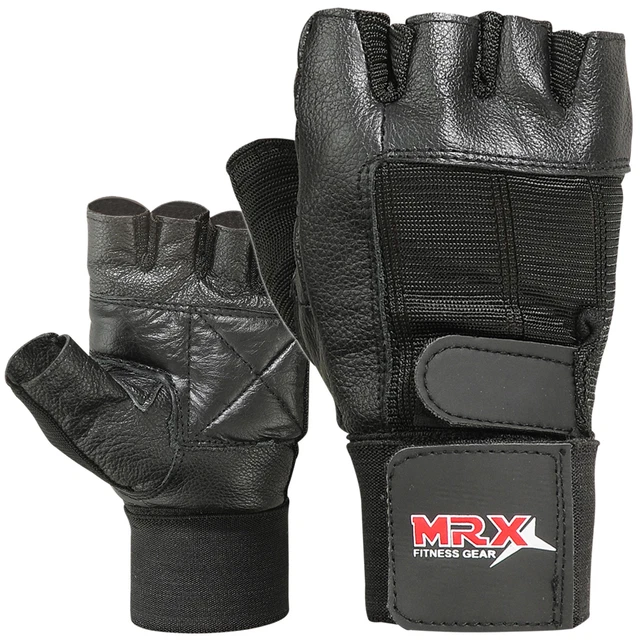 Weight Lifting Gym Gloves Fitness Training Workout Leather Exercise Black MRX