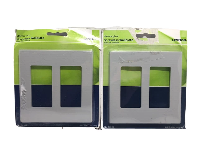2 Gray Leviton R79-80309 Light Gray Decora Screwless Square Wall Plate