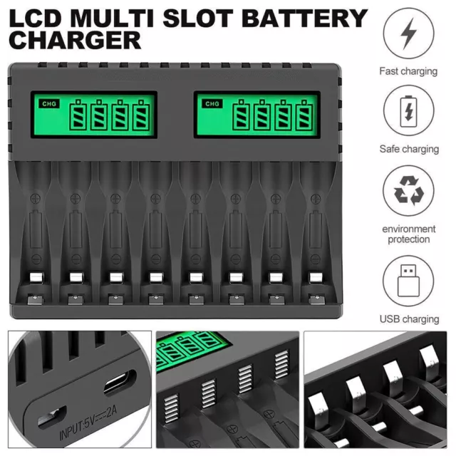 4/8 Slot Smart Battery Charger LCD Display for AA/AAA Rechargeable Batteries