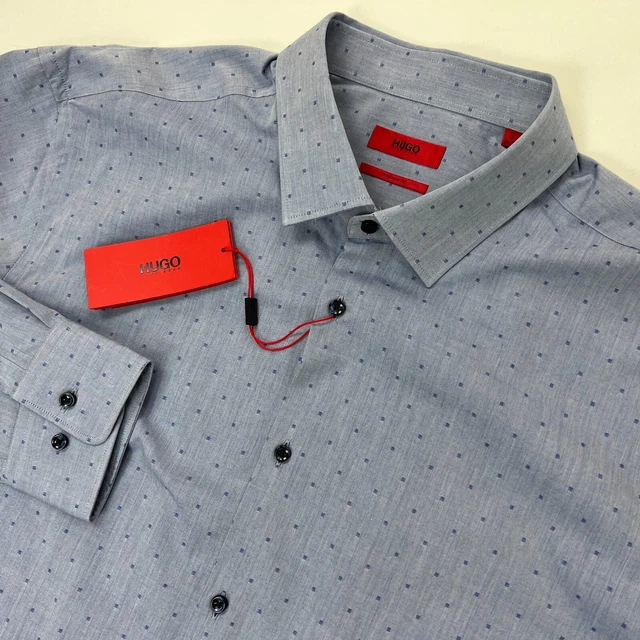 Hugo Boss Mens Long Sz 18L 34/35 NWT Blue Geo Pattern Mabel Sharp Fit Shirt
