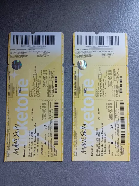 due biglietti concerto maneskin milano 25 luglio  2023