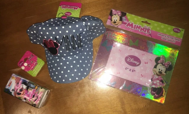 Disney Girls Minnie Mouse Pink Polka Dot Adjustable Baseball Cap Hat Earring Lot