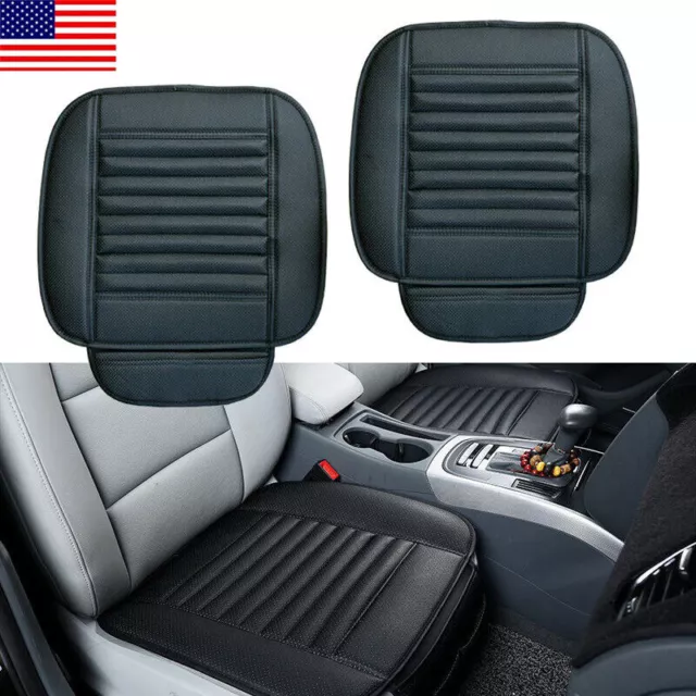 2pc Universal Car PU Leather Breathable Front Seat Cover Protector Cushion Black