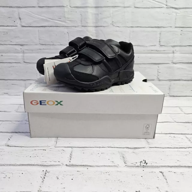 Geox Boys  Savage Sneaker Trainers Leather Uniform School Shoes Size UK 10 Black