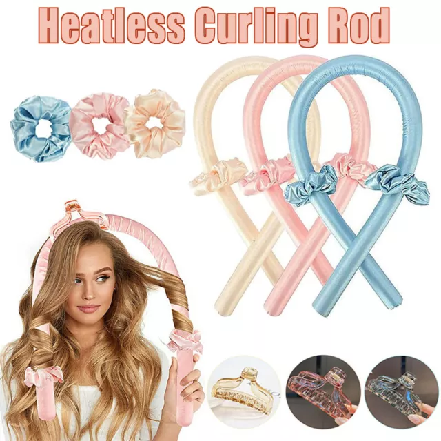 Heatless Curling Rod Headband Silk Curling Ribbon Hair Roller Lazy Curler Sets~