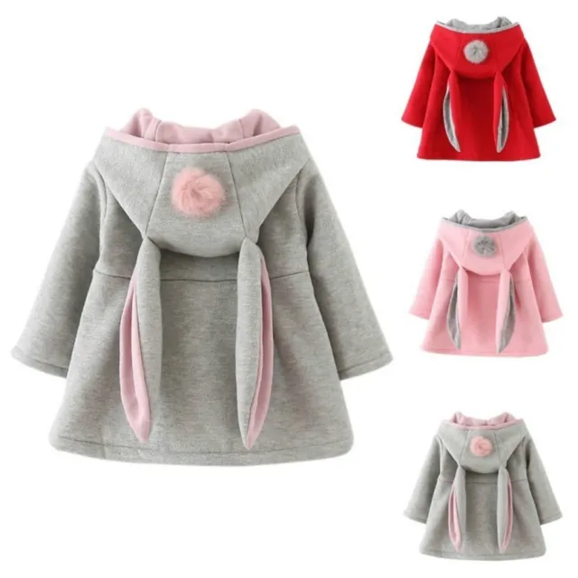 Baby Girls Kids Winter Rabbit Ear Bunny Hoodie Coat Hooded Cloak Jacket Outwear