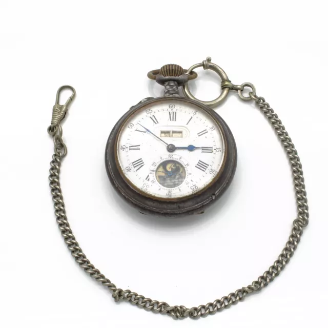 Antique Modele Despose Date Just Seconds Dial Open Face Pocket Watch #WB738-7