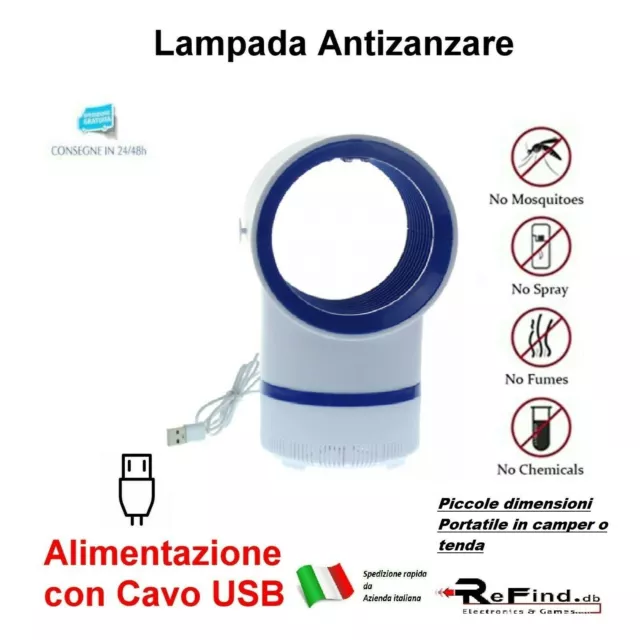 Lampada ANTIZANZARE Elettrica ZANZARIERA LED Portatile USB Cavo Killer MOSCHE