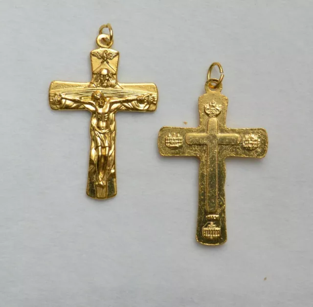 Trinity Crucifix 40mm, Gold Tone Cross & Corpus Pendant, Quality Made in Italy