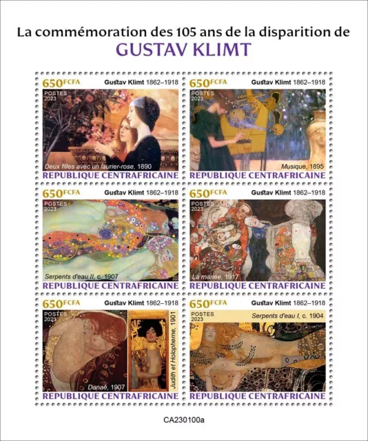 Gustav Klimt Paintings Art MNH Stamps 2023 Central African Republic M/S