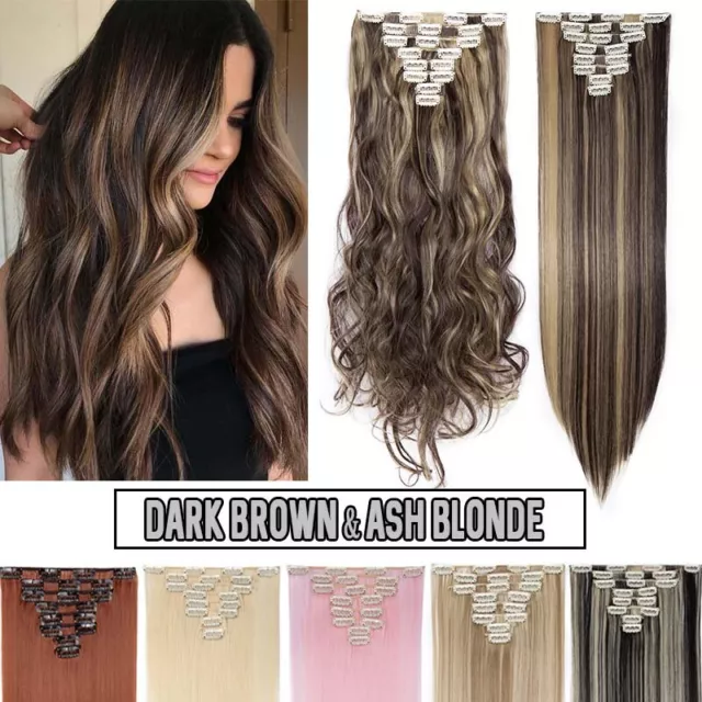 AU 8 Pieces Clip In Hair Extensions Full Head Natural As Human Real Long Thick