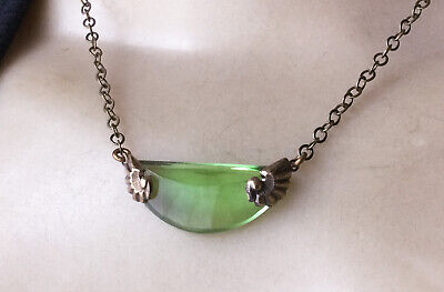 Vintage Necklace Art Deco Antique Apple Green Glass Pendant Art Deco Jewelry