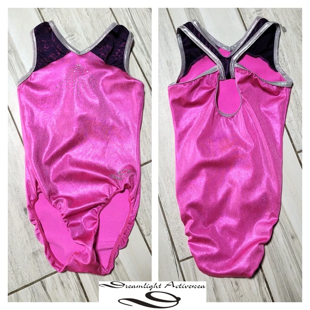 DREAMLIGHT CL Large Gymnastics Dance Leotard Pink RHINESTONES Keyhole RAZORBACK