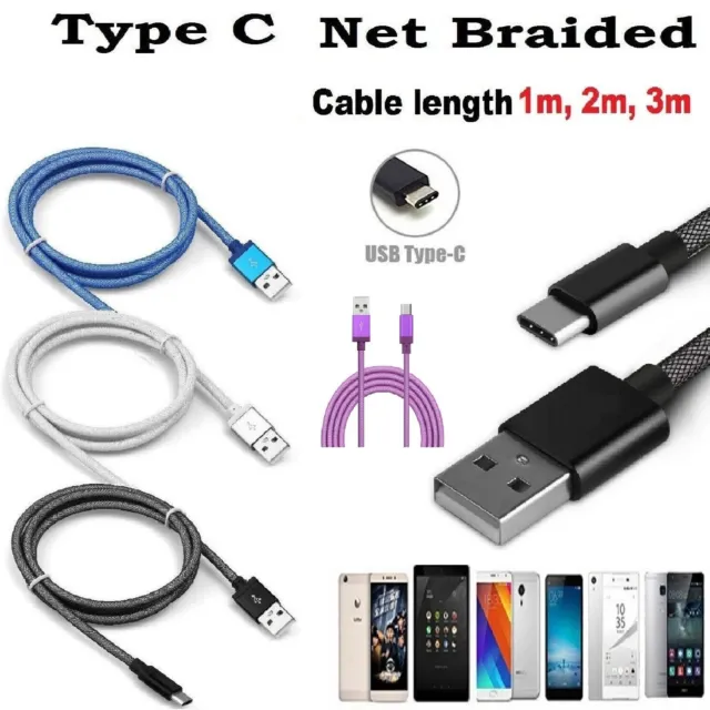 Net Nylon Braid USB to Type C Charger Cable Fast Charging Lead Sync Data cable