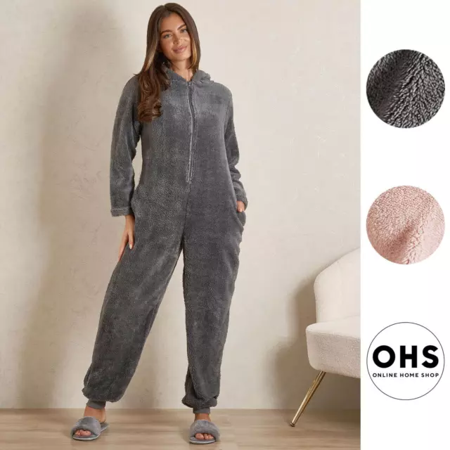 OHS Teddy Fleece 1Onesie Jumpsuit Hoodie Adults Zip Sleep Pyjamas Warm Nightwear