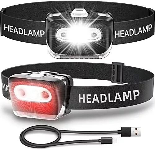 2PCS Stirnlampe LED Wiederaufladbar USB Superheller Kopflampe
