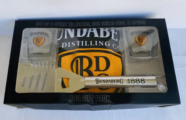 BUNDABERG Distilling Co Bundy Rum Set 2 Tumblers BBQ Multi Tool Apron Gift Pack