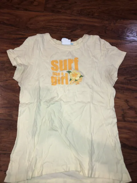 O’Neill Yellow Surf Like A Girl Summer Beach T Shirt Top-L-$42
