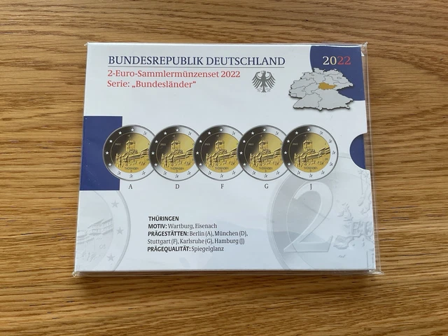 5X 2 EURO Deutschland PP 2022 Wartburg Thüringen Polierte Platte EUR 23 ...