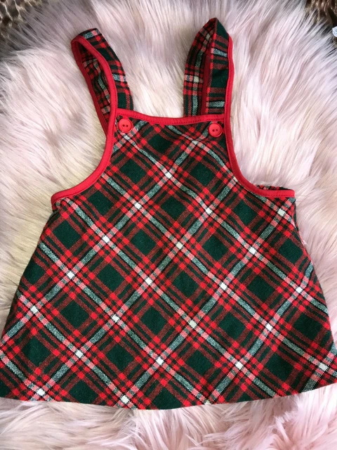 60s vintage red green white tartan check pinafore dress mothercare 90cm