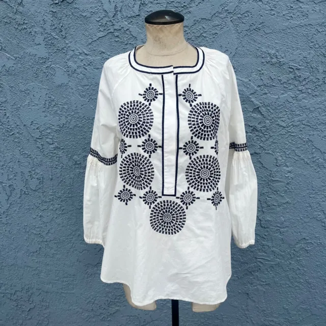 Tory Burch Womens Cotton Embroidered Blouse White Tunic Top Size 6