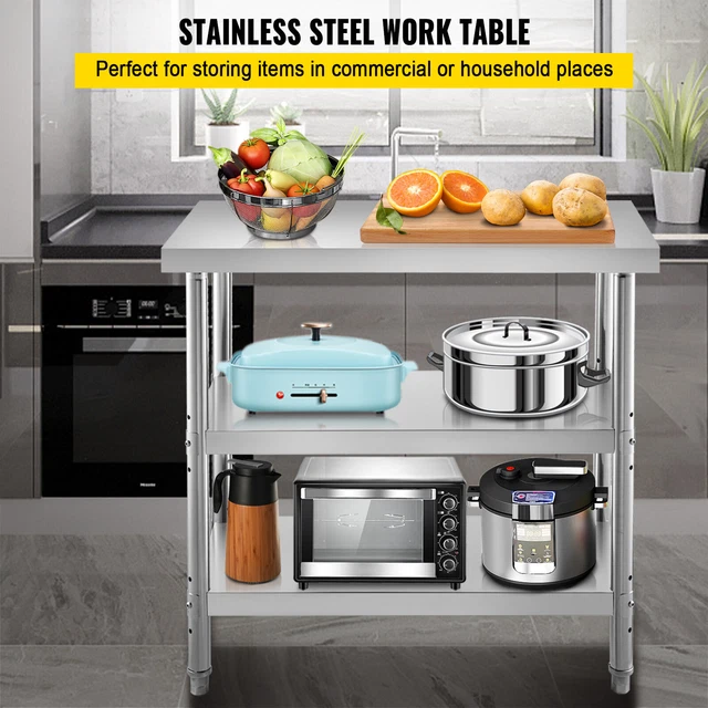 VEVOR 24"x14" Stainless Steel Work Table 2 Shelves Commercial Kitchen Food Prep 2