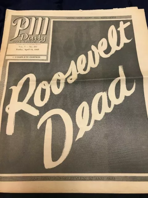 April 13, 1945 Newspaper President Roosevelt Dead - political mourning news Z296
