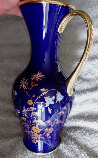 Vintage Royal Porzellan Bavaria KPM Cobalt Blue & Floral Jug Vase 1107 /27cm