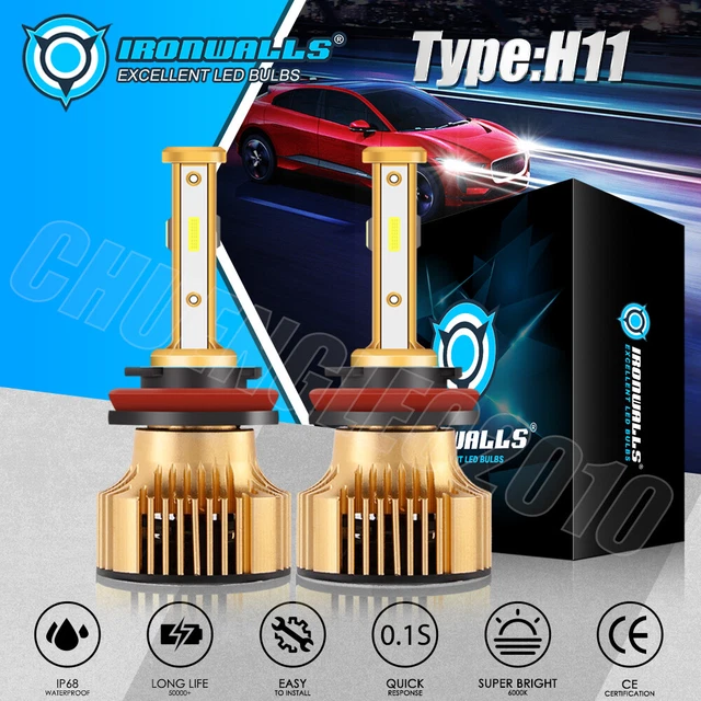 H11 LED Headlight Bulbs - Super Bright 6500K White, 360,000LM, 2-Piece Kit For Low Beam