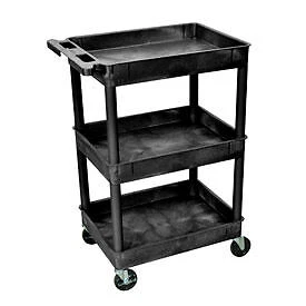 Luxor STC111 Tray Top Shelf 3 Shelf Plastic Utility Cart 24x18 4" Casters Luxor