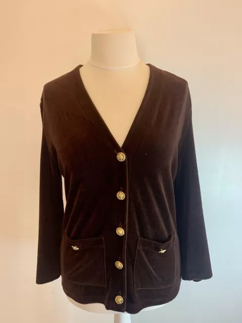 Giacca Vintage St Michael Taglia 12 M&S Velluto Marrone Bottoni Oro Lunghi Tasche anni '80