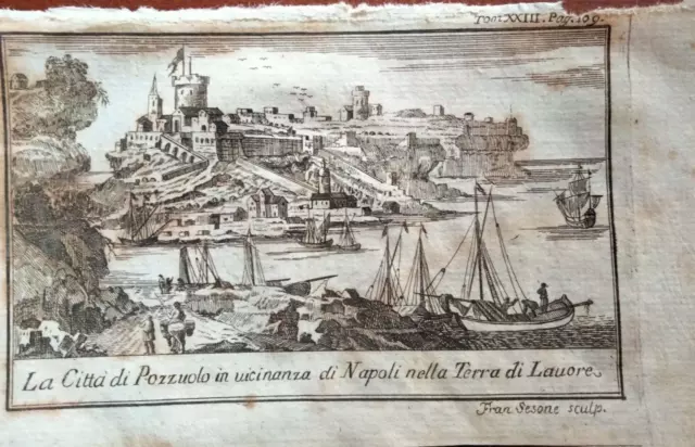 Xviii Sec Acquaforte Francesco Sesone Veduta Di Pozzuoli Nel Regno Napoli